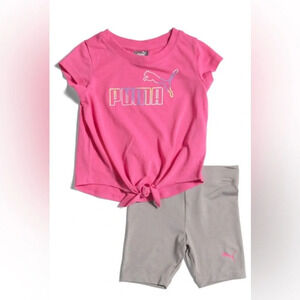 PUMA Infant Girls 2pc Set. Shirt + Shorts. Pink and Gray. Girls Size 12M. NWTS!